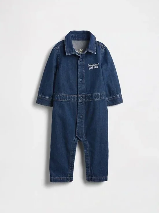 NWOT Baby Gap Baby Denim Bear Logo Coveralls 3-6 Months