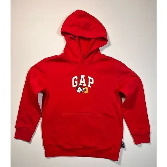 GAP x Disney Mickey Mouse Graphic Hoodie Modern Red Unisex Kids Size Large EUC