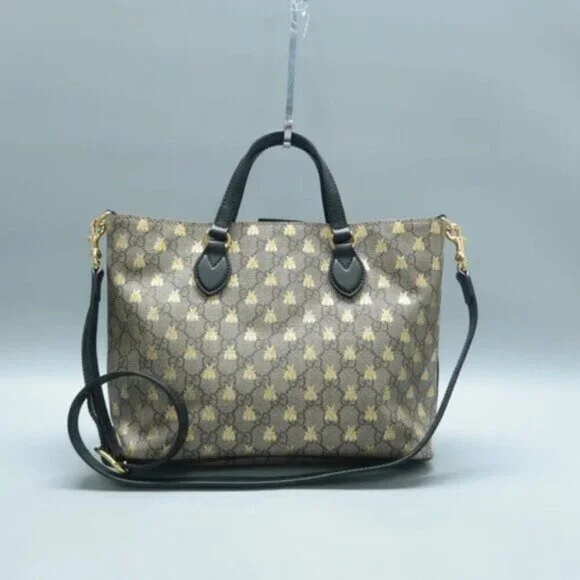 Authentic Gucci GG Supreme Bees Tote Bag Canvas Leather Crossbody Luxury