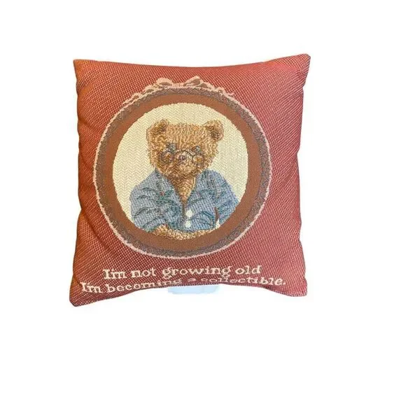 Vintage tapestry teddy bear, motif square pillow 12 x 12