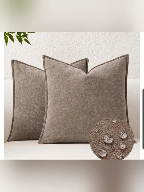 Set Of 2 Taupe Throw Pillow Covers Euro Size 22 X 22