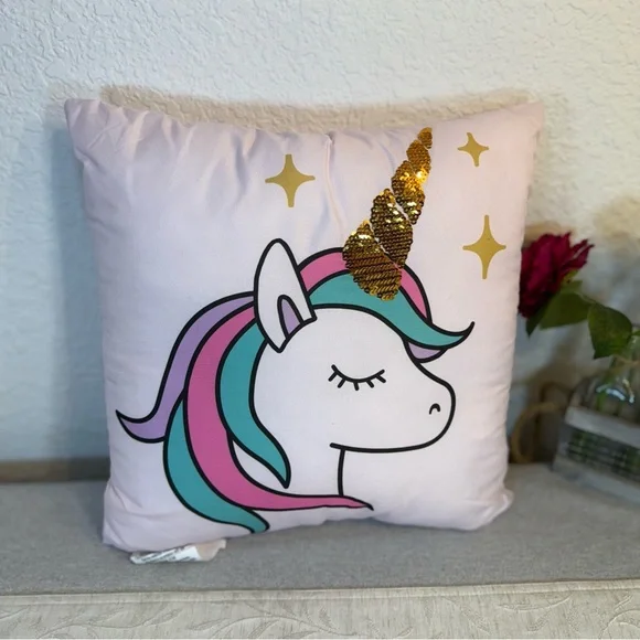 Decorative Unicorn‎ Pink/Purple Pillow Girls Room. 16” x 16” x 6