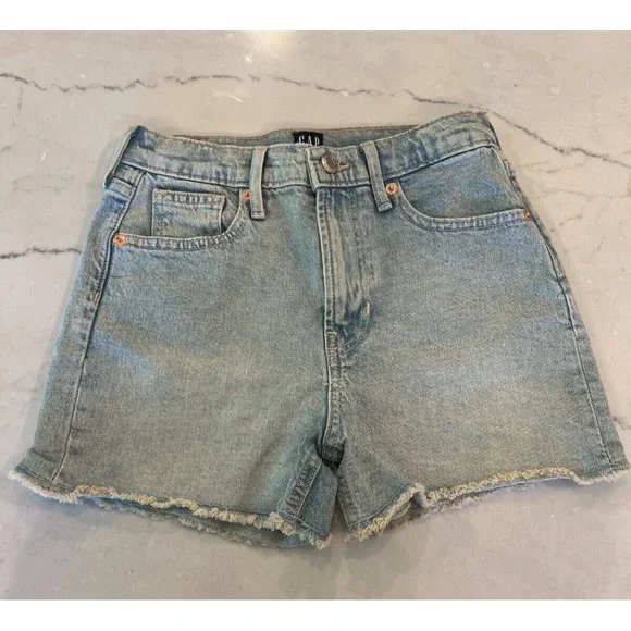 Gap Mom Jean Shorts Girls Youth Size 10 High Rise Adjustable Light Wash Denim