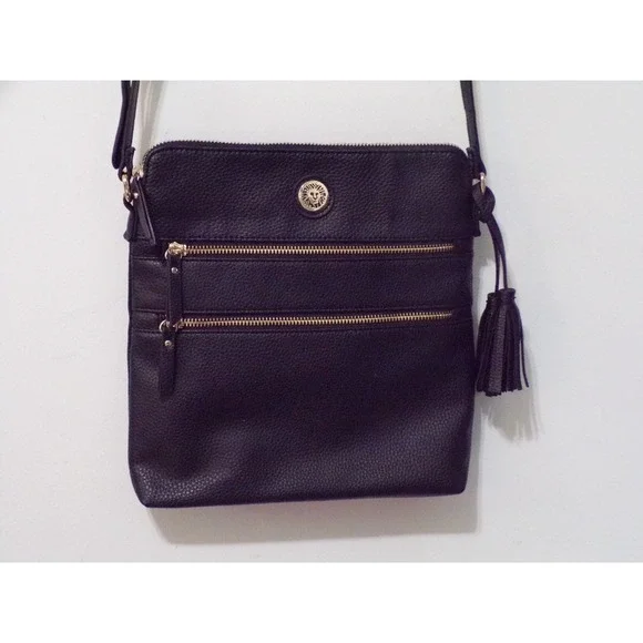 Anne Klein Black Satchel Handbag Gold Hardware Structured Shoulder Crossbody