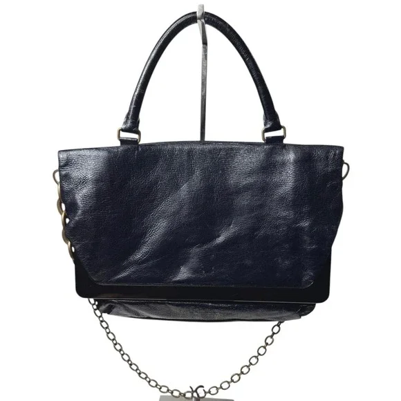 Lanvin Vintage Leather Satchel Bag Chain Detail‎ Navy Blue Medium