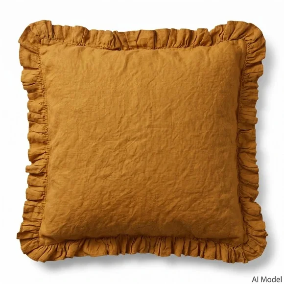Simple Opulence Linen Pillow Cover Unisex OS Ochre Ruffle Farmhouse Decor