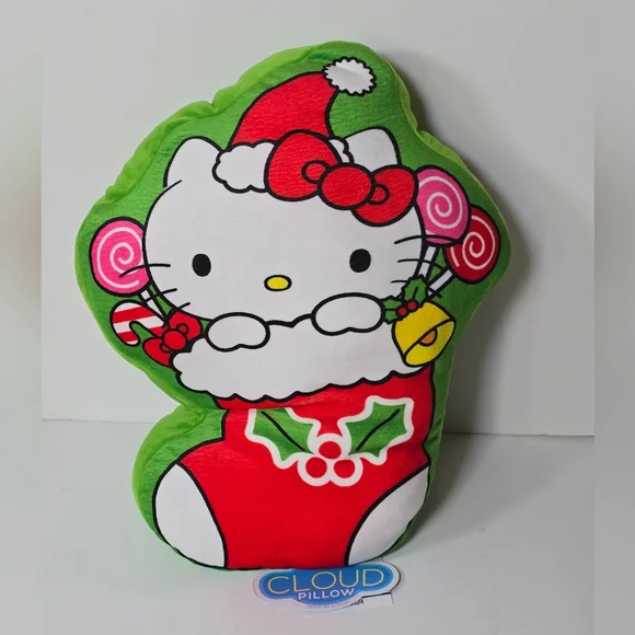 Hello Kitty Christmas Pillow Sanrio Holiday Plush Stocking Cloud Pillow NWT