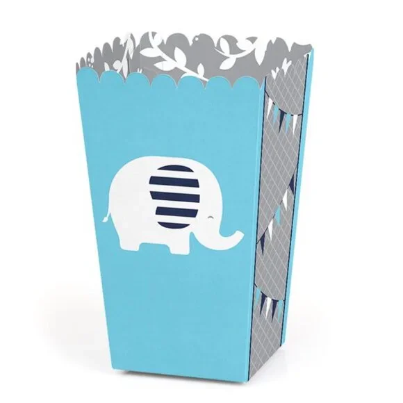 Blue Elephant - Baby Shower or Birthday Party Favor Popcorn Treat Boxes - Set of