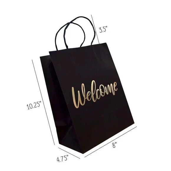 Medium Size Gift Bags - Gold Foil - Welcome Black