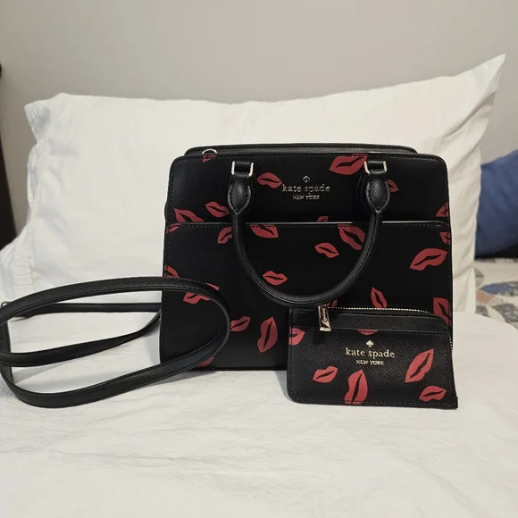 Kate Spade Black and Red Lips Satchel
