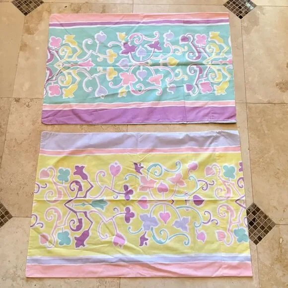 x2 Mary McFadden Martex Pastel Standard Pillowcase Abstract Floral Teal Ylw Pink