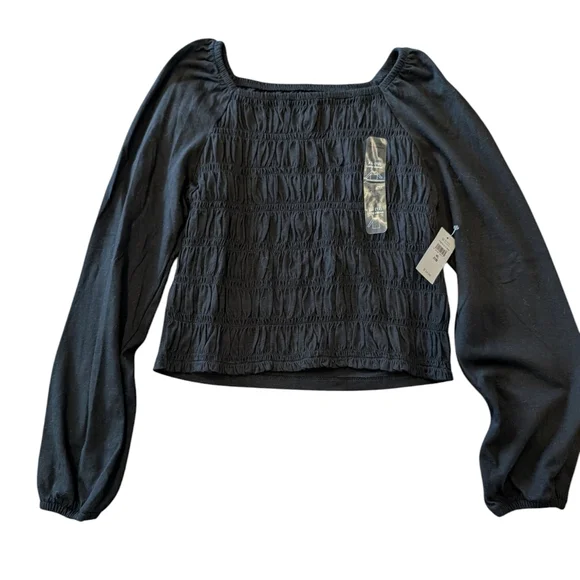 GAP Kids Black Smocked Long Sleeve Top
