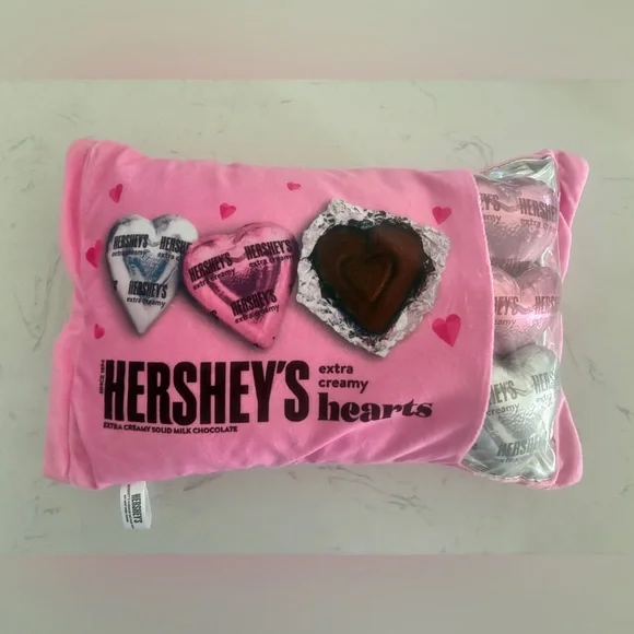Hershey’s Extra Creamy Hearts Plush Pillow Pink Valentine Chocolate Design NWOT