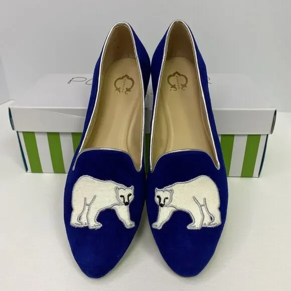 C Wonder Blue Suede Polar Bear Flats Size 6W
