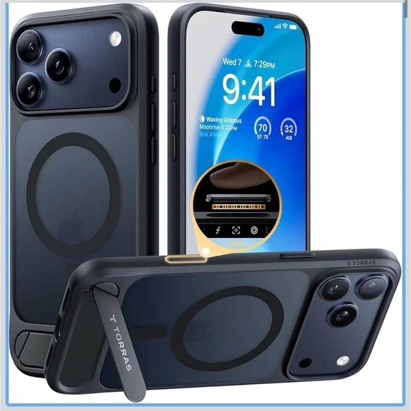 TORRAS Strong Magnetic‎ & Seamless Stand for iPhone 17 Pro Case-Black