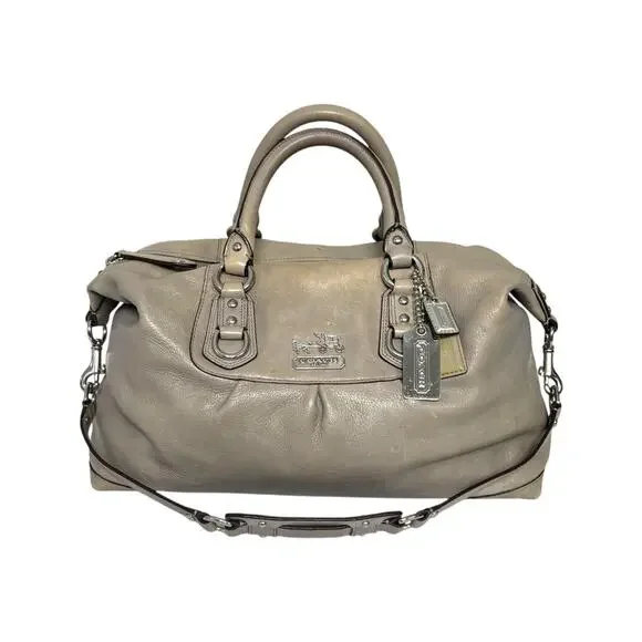 Coach Madison Sabrina Satchel Bag Gray Leather Handbag Purse Strap Large 12949