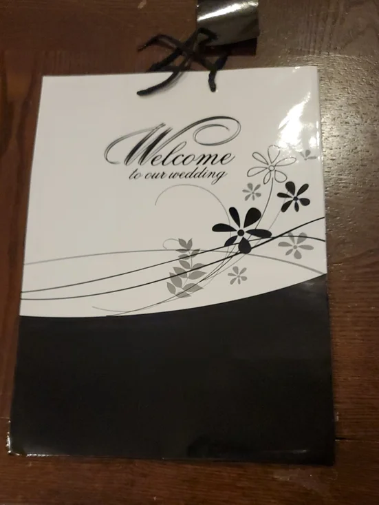 Welcome to Our Wedding Gift Bag - Black & White Floral.  Set Of 13.
