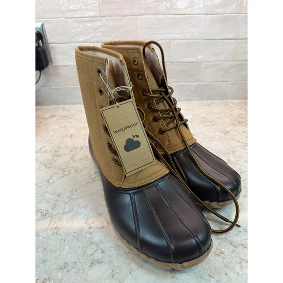 JBU Jambu Maine Waterproof Duck Boots Mens 13M Tan Black Faux Fur‎ Lined
