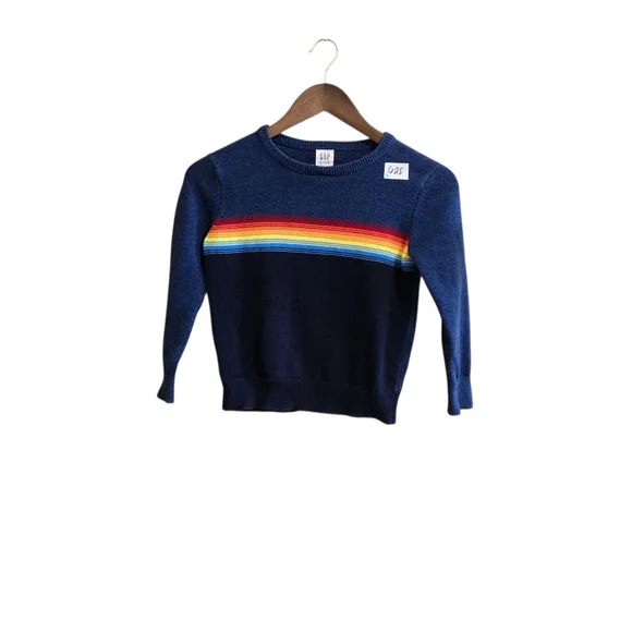 Gap Kids Boys Sweater Size Small 4 6 Navy Blue Long Sleeve Stripe‎ Crew Neck
