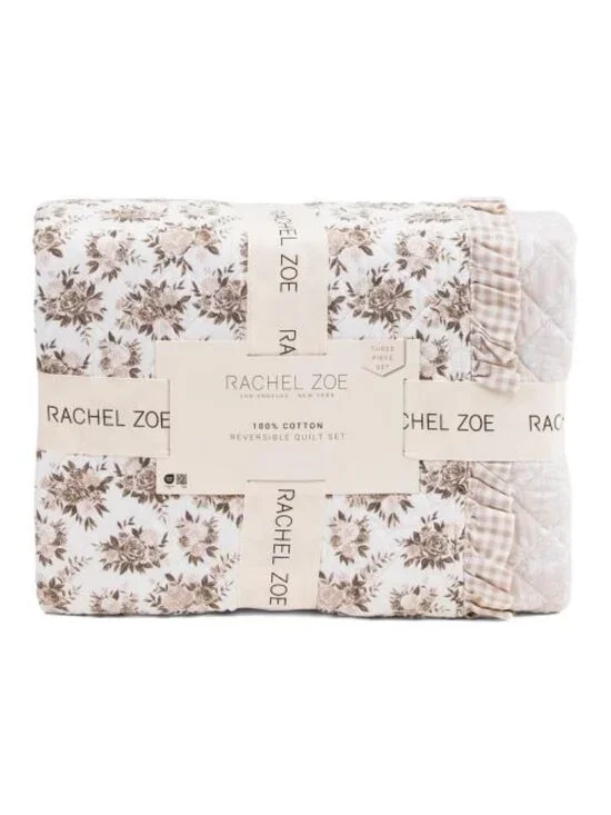 RACHEL ZOE Floral Quilt Set With Ruffle
