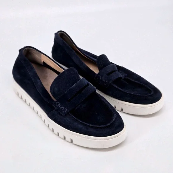 Vionic Uptown Dark Blue Suede Loafers Womens 9.5 Packable Orthotic Travel Shoes