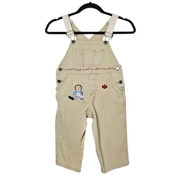 VTG Gap Overalls Raggedy Ann Cream Denim XXS Bibs Embroidery‎