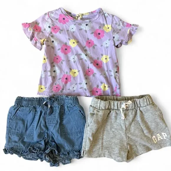 Baby Gap 18-24M Summer Bundle | Floral Tee + 2 Shorts
