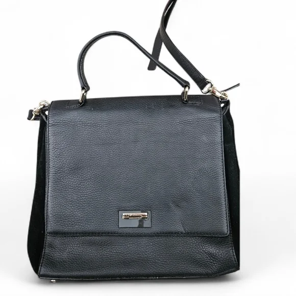 Kate Spade Black Leather And Suede Handbag Crossbody Satchel Tote