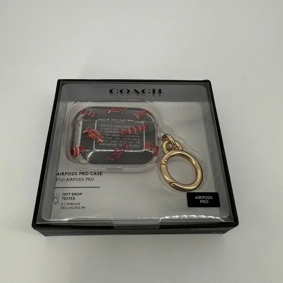 Coach AirPods‎ Pro Case Clear Candy Print Charm Keychain Gold Ring New In Box