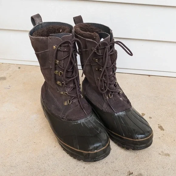 Lands' End Duck Boots Mens 8D Brown Suede Insulated Snow Winter Rubber Suede
