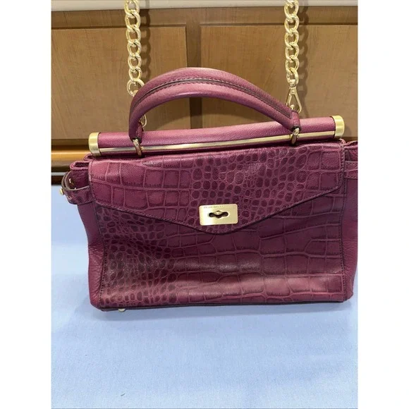 BCBGmaxazria Milano Genuine Leather Satchel Shoulder Bag Merlot Gold Hardware