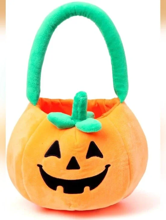 Plush Jack-O'-Lantern Halloween Treat Bag - Orange & Green