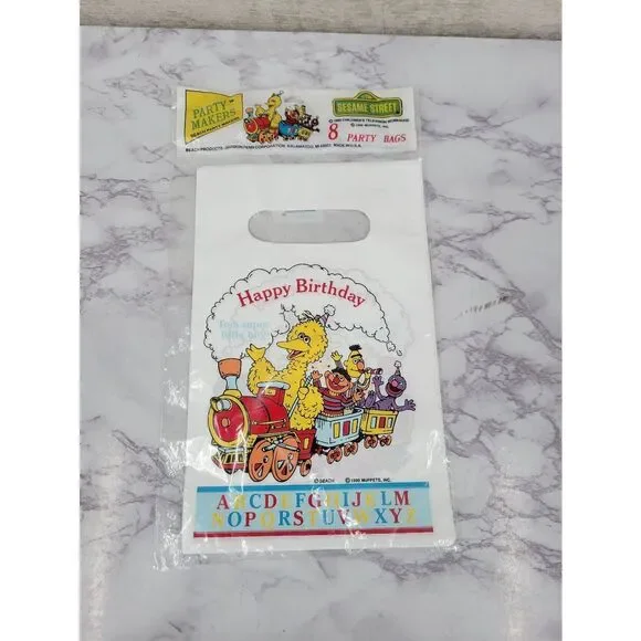 Sesame Street Happy Birthday Party Favor Treat Bags - White Vintage 90s