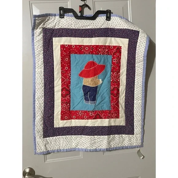 Western Boy Baby Quilt Blue Red‎ White Excellent Patchwork