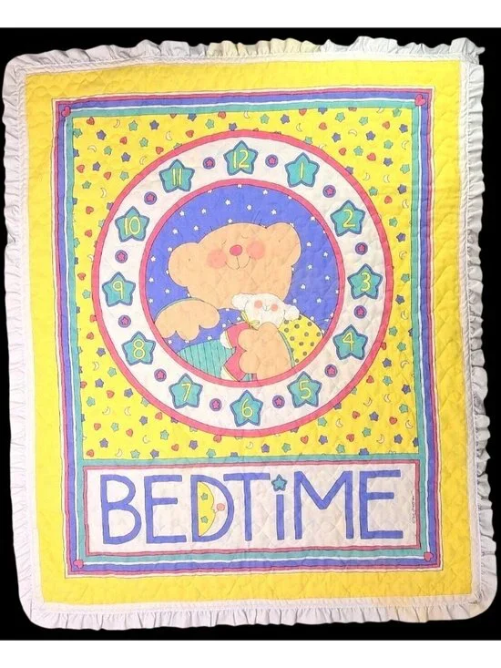 Vintage Sue Dreamer Bedtime Teddy Bear Clock Baby Nursery Quilt 37