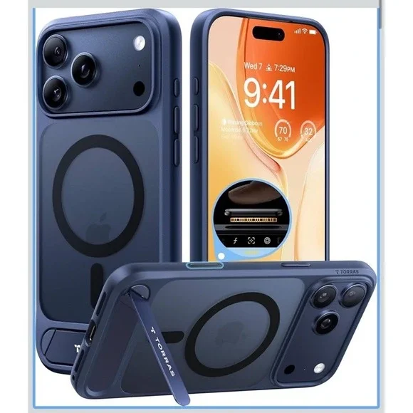 TORRAS Strong Magnetic & Seamless Stand for iPhone 17 Pro‎ Max Case Deep Blue