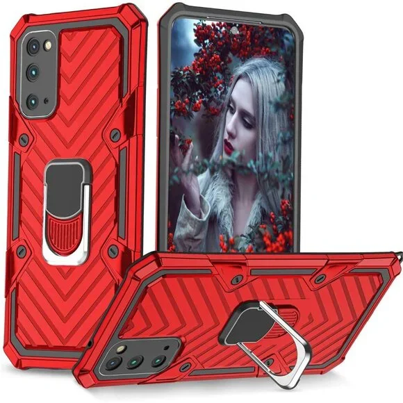 case for Samsung Galaxy S20 red Military Grade durable shockproof Ring stand