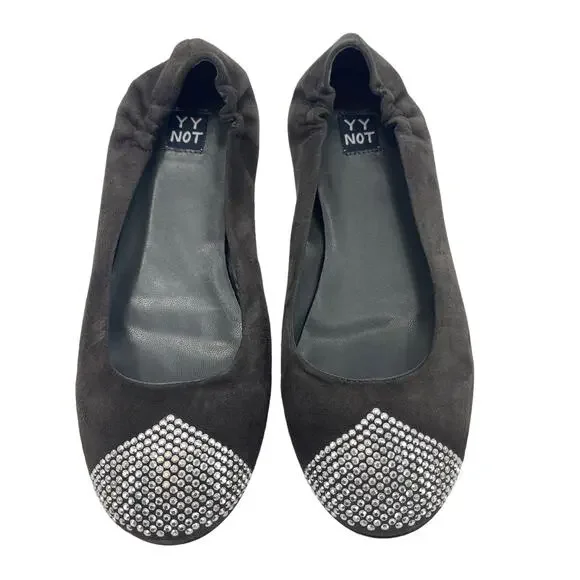 YYNOT Black Suede Ballet Flats w/ Rhinestone Detail Size 8.5 - 9 EUR 39