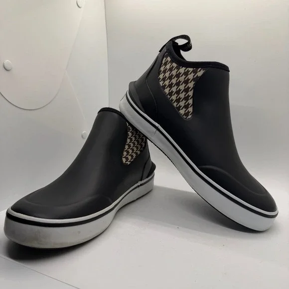 Hush Puppies Rain Check Black Houndstooth Rubber Rain Boots HW06730-002 Mens 6