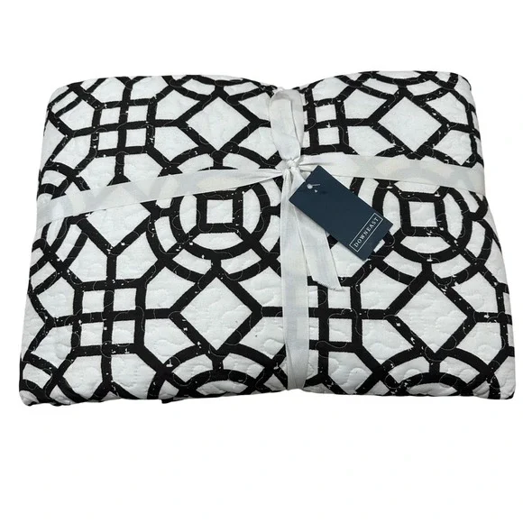 Downeast Geometric Quilt and 2 Shams King Brown‎ White Trellis Bedding Set NEW
