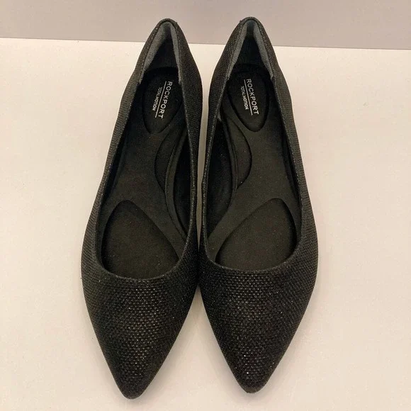NEW Rockport Adelyn Total Motion Trutech Flat Black Canvas‎ Sparkle Womens 8 M