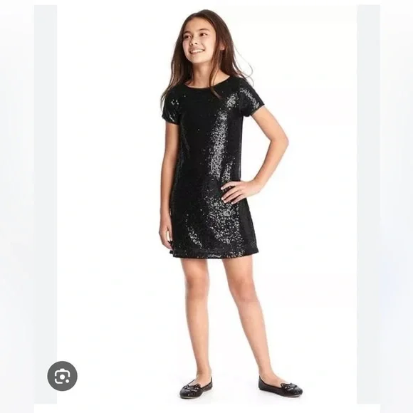 Gap Kids Sequins Black mini shift dress. Size M