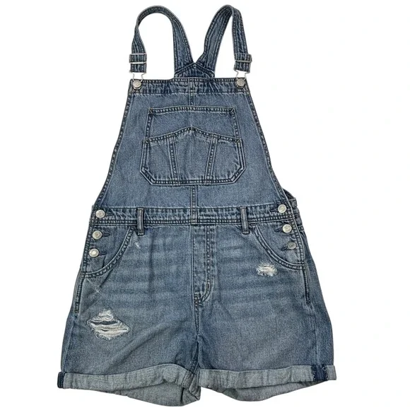 Gap Kids Denim Overalls Shorts Girls XXL Ripped Distressed Light Wash