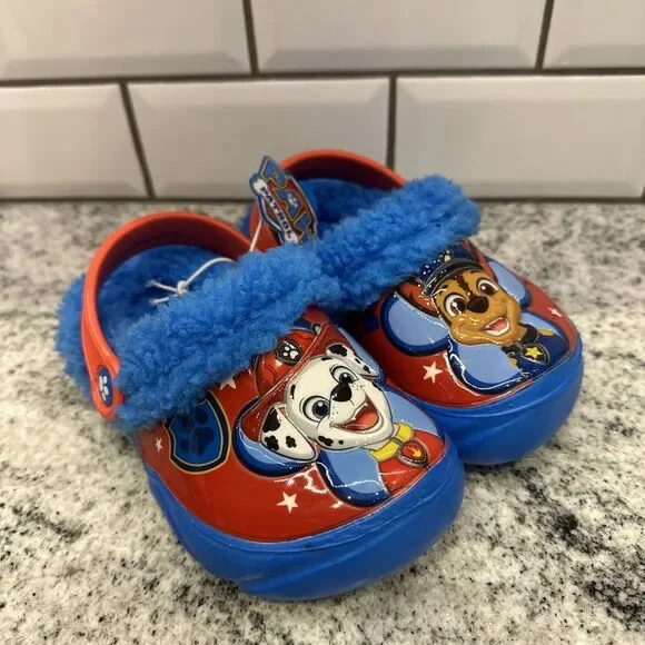 New Clogs Paw Patrol Patch Clog Red Blue US‎ TODDLER C 5/6 Croc Slip On Fleece