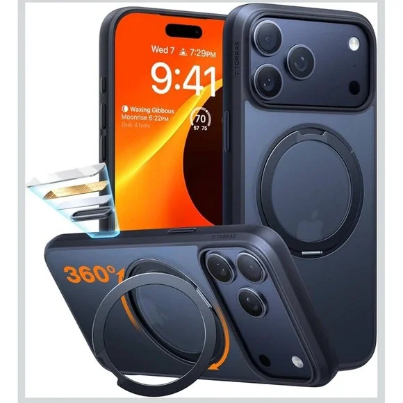 TORRAS Upgrade 360 Magnetic Stand for iPhone 17‎ PRO Case -Black