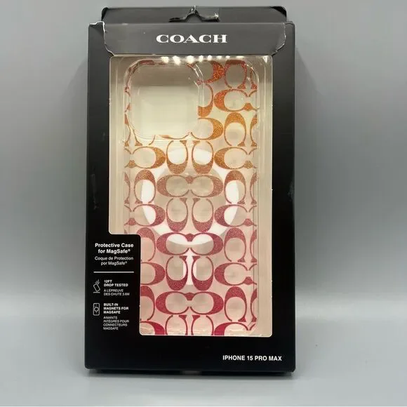 New Coach iPhone 15 Pro Max Case – Pink & Orange Signature Design