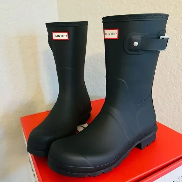 HUNTER Original Short Waterproof Rain Boot,‎ Rubber Black, Size 12, NWT