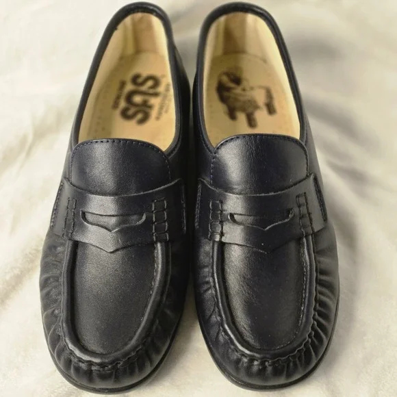 SAS Womens Penny Loafers Navy Blue Leather Comfort Walking Shoes Handcrafted