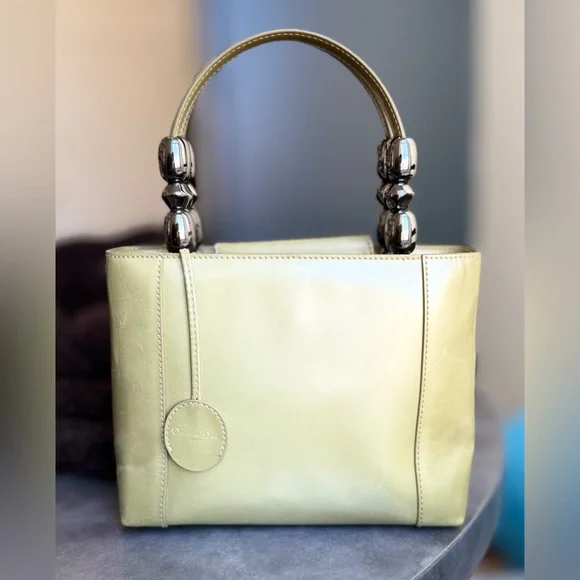 Dior Vintage Maris Pearl Green Leather Mini Tote, Lady Dior Galliano era Y2K