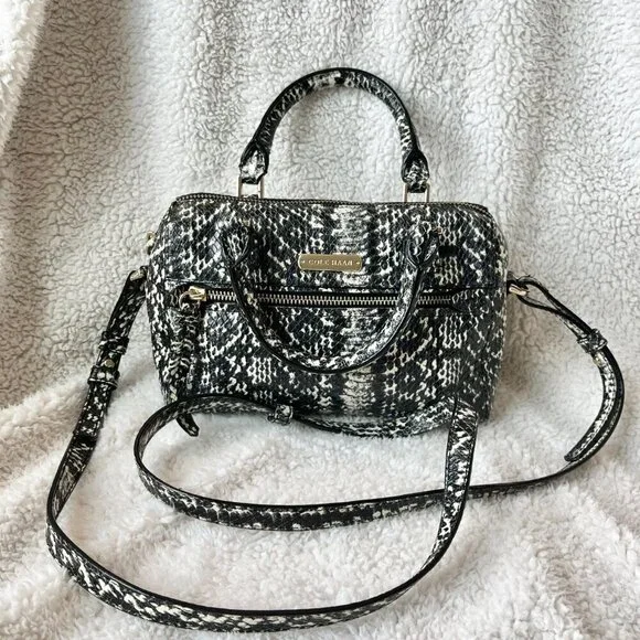 Cole Haan Leather bag Satchel or Crossbody Snake Embossed Cream & Black